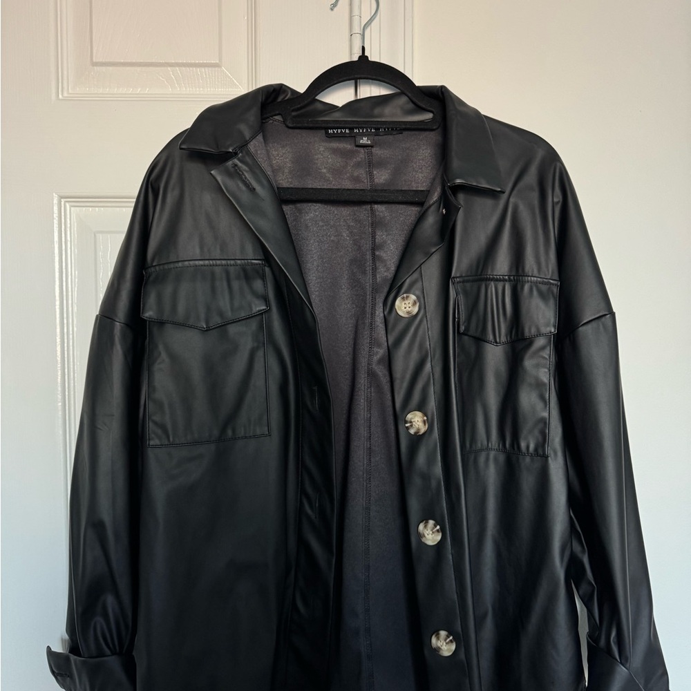 HYFVE Black Faux Leather Shirt Jacket